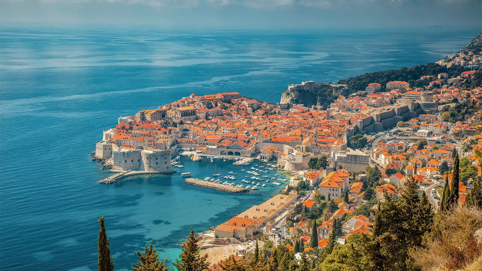 Dubrovnik city walls and terracotta rooftops